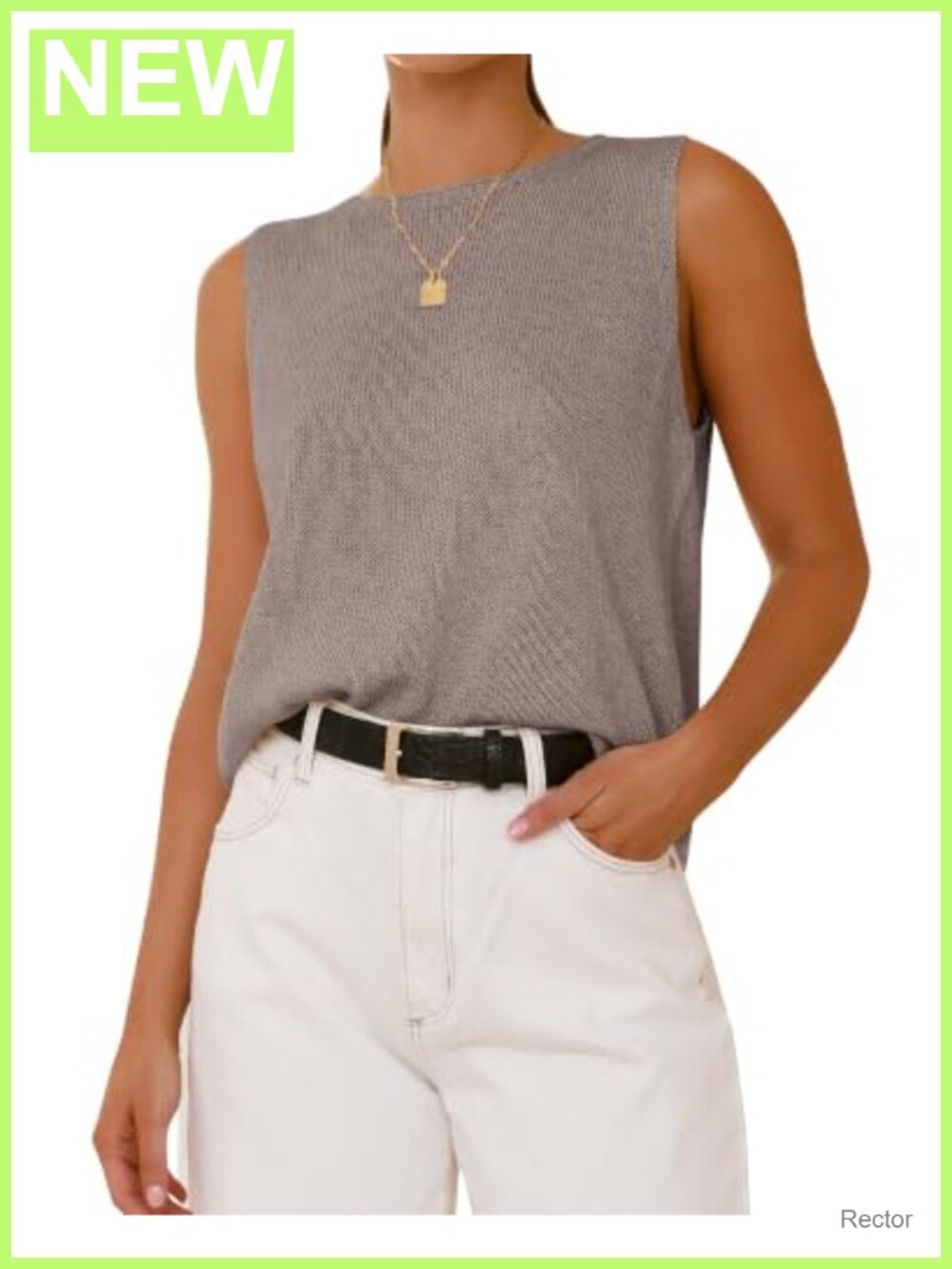 Sleeveless Knit Sweater Vest for Women Crewneck Ribbed Tank Top Loose Fit